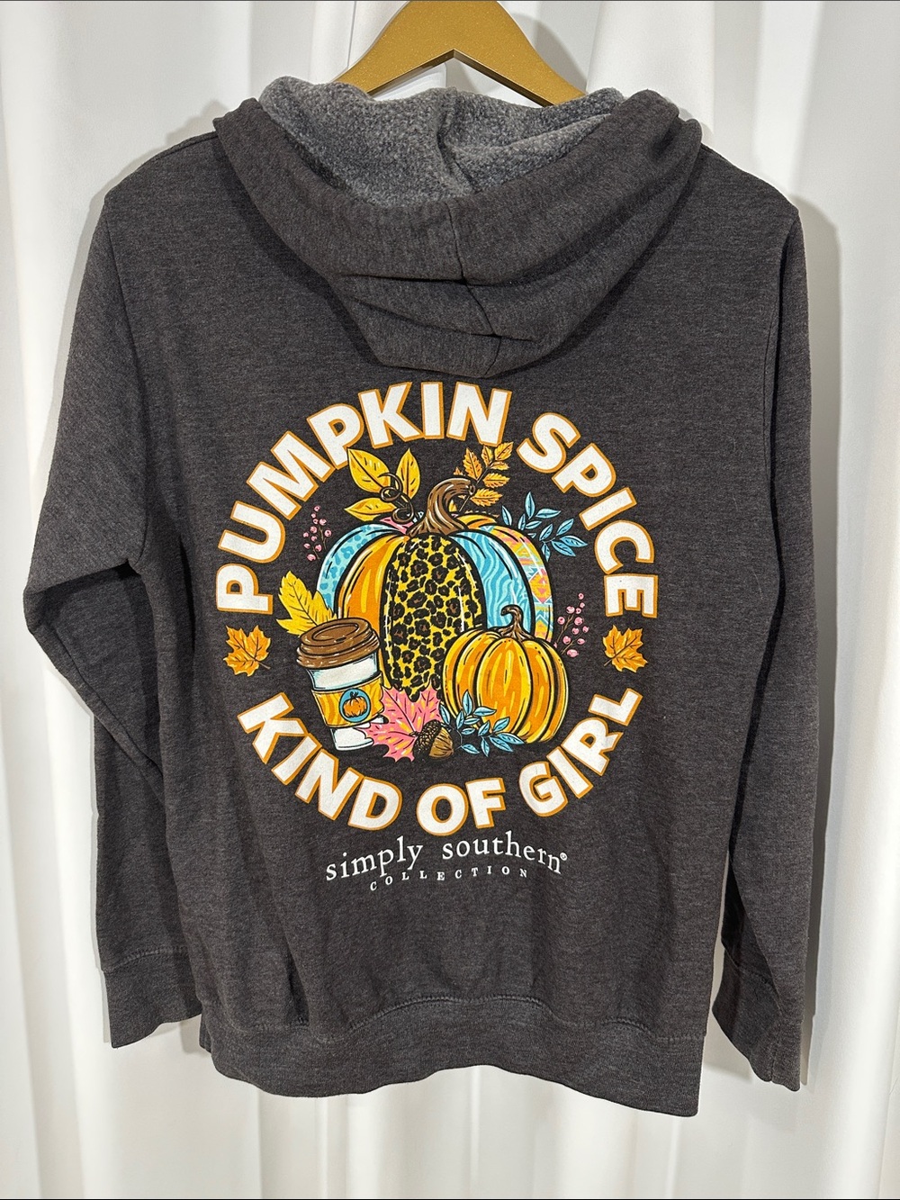 Simply Southern Hoodie Women's Small Pumpkin Spice Kind of Girl Gray Pullover